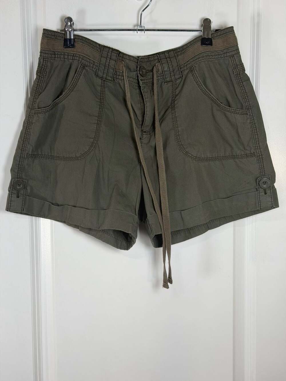 Faded Glory Olive Green Cotton Drawstring Cargo Shorts